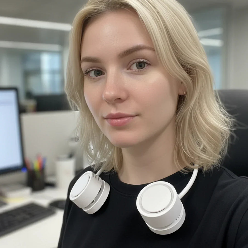 FlexBreeze bezlopatkový větrák na krk na cesty, dobíjecí a skládací