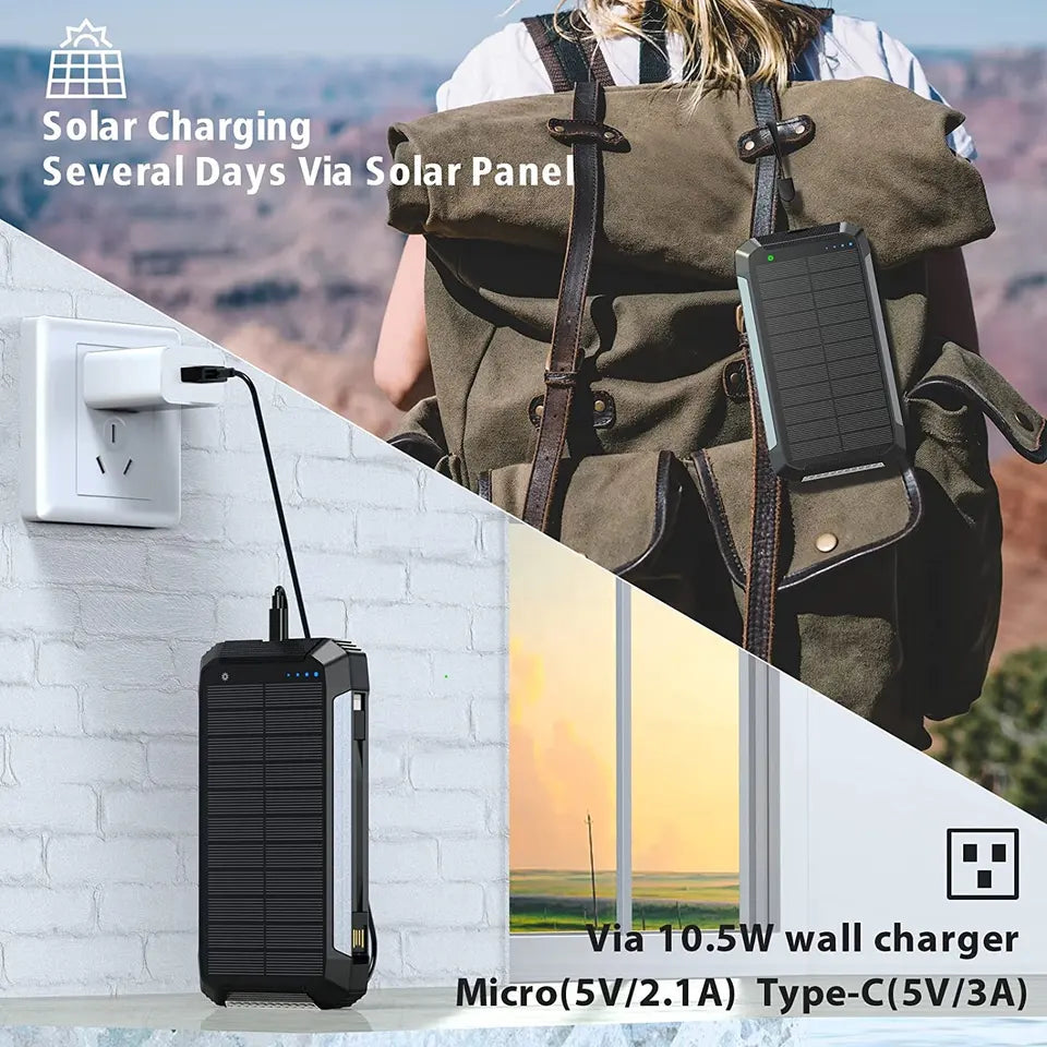 Solarny powerbank 30 000 mAh EclipseVolt, wodoodporny, z bezprzewodowym ładowaniem Qi