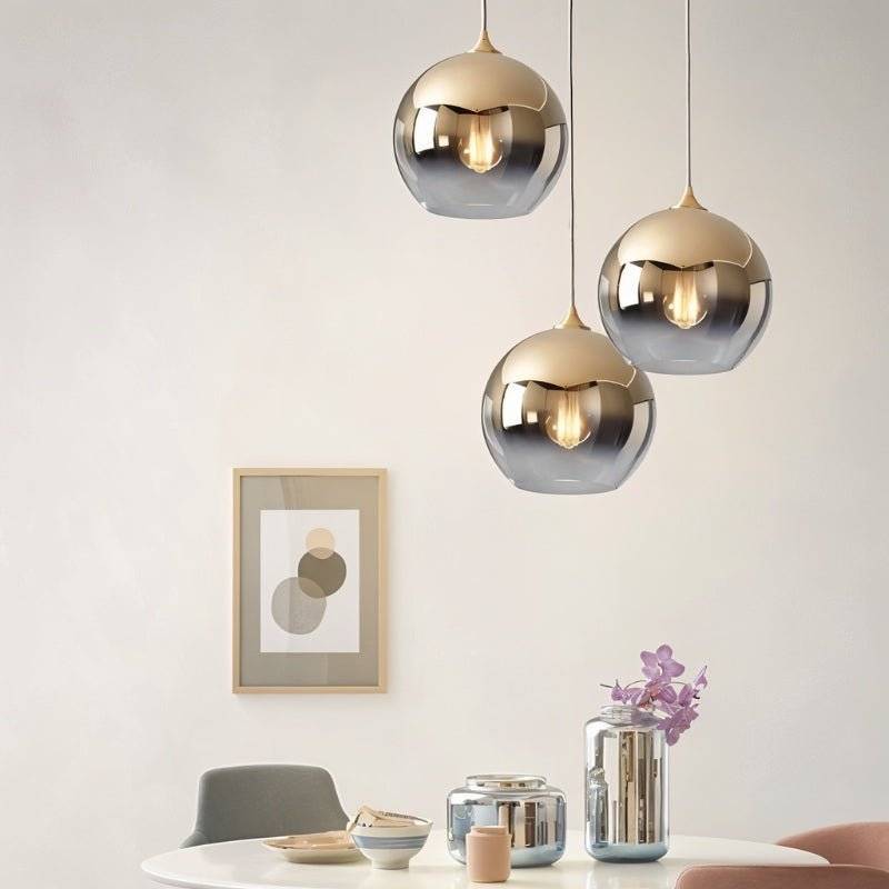 Aurora Glass Pendant Light With Ombre Finishes In Champagne Silver Rose Gold