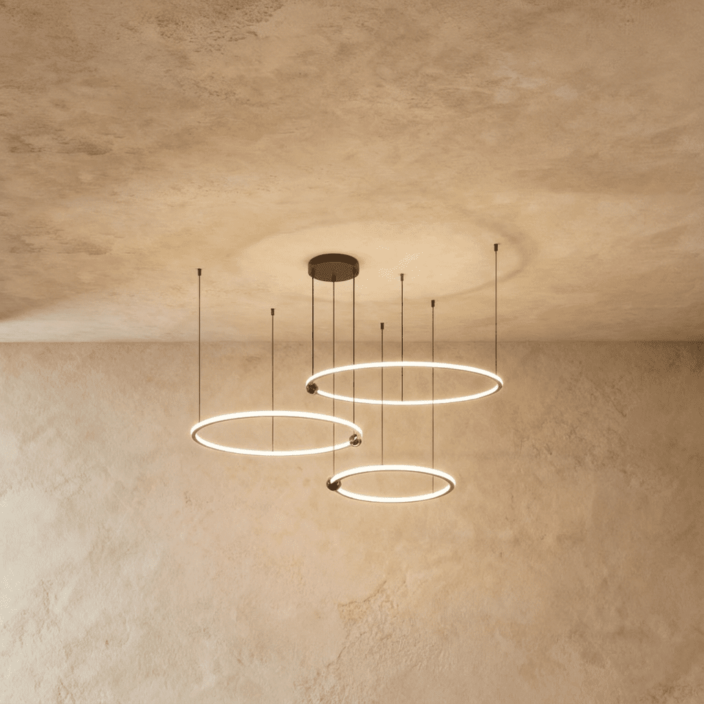 Radiant Copper Ring LED Chandelier With Floating Circular Orbits