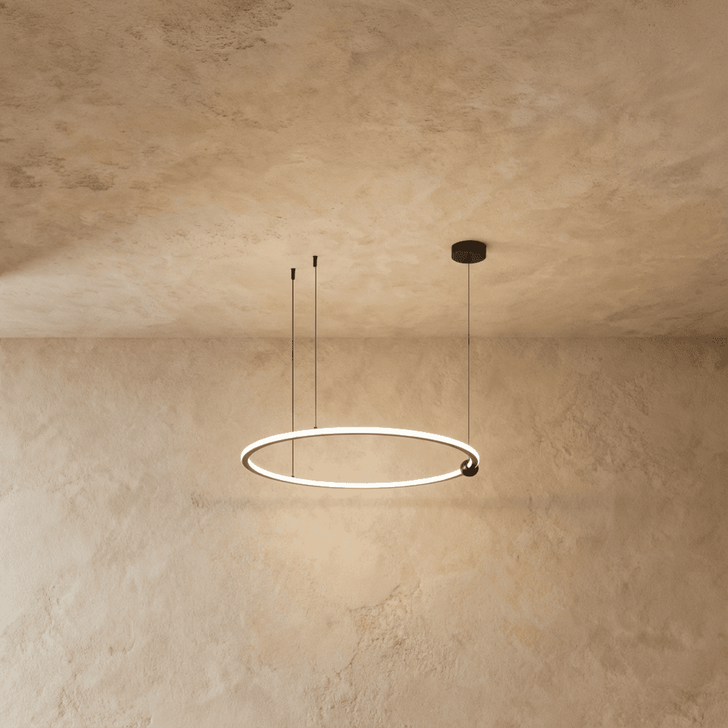 Radiant Copper Ring LED Chandelier With Floating Circular Orbits