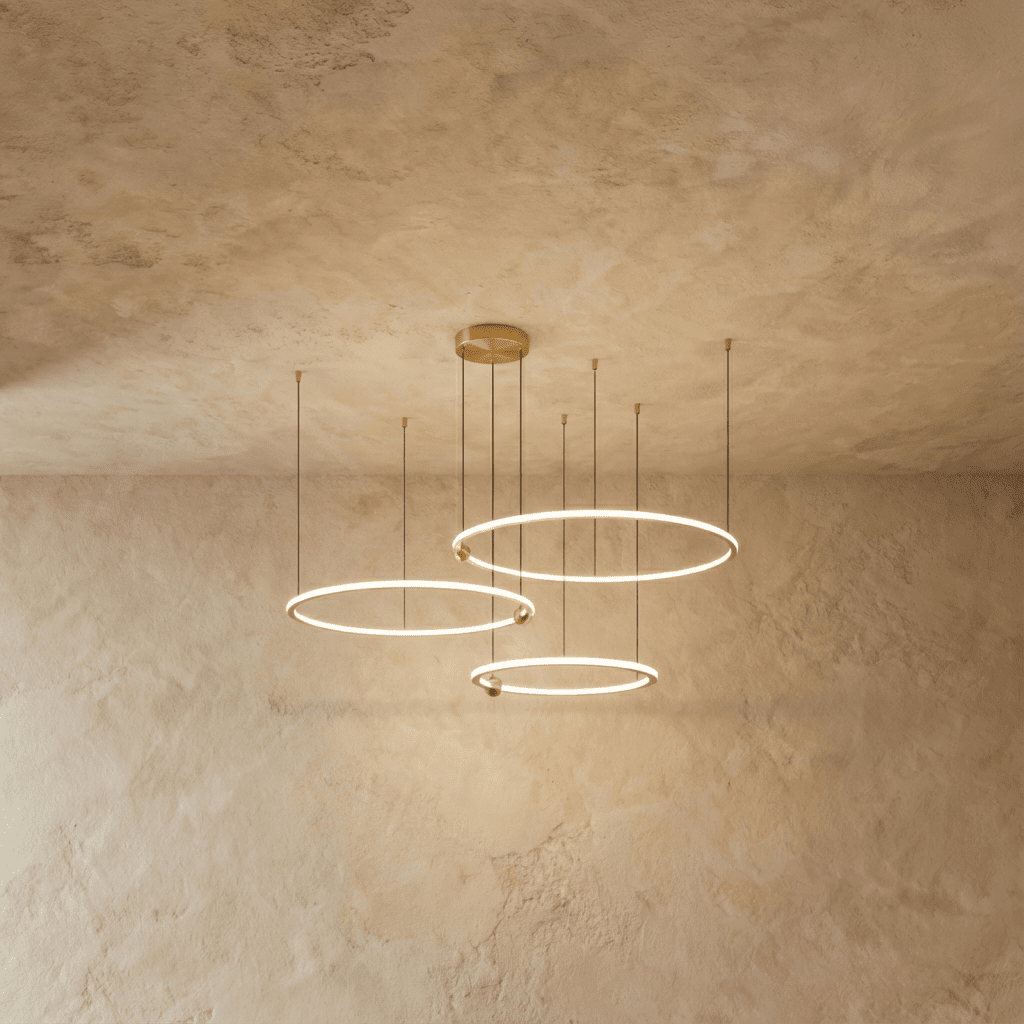 Radiant Copper Ring LED Chandelier With Floating Circular Orbits