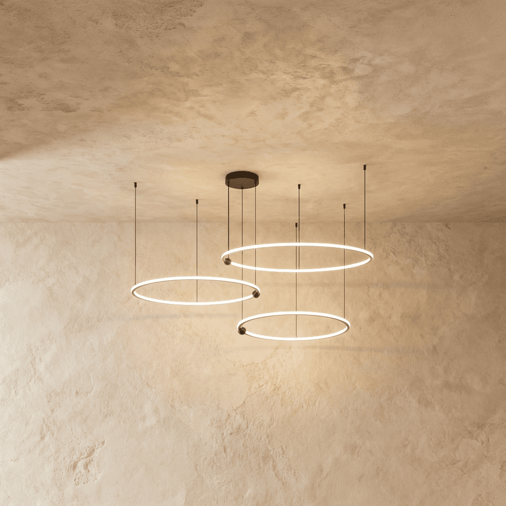 Radiant Copper Ring LED Chandelier With Floating Circular Orbits
