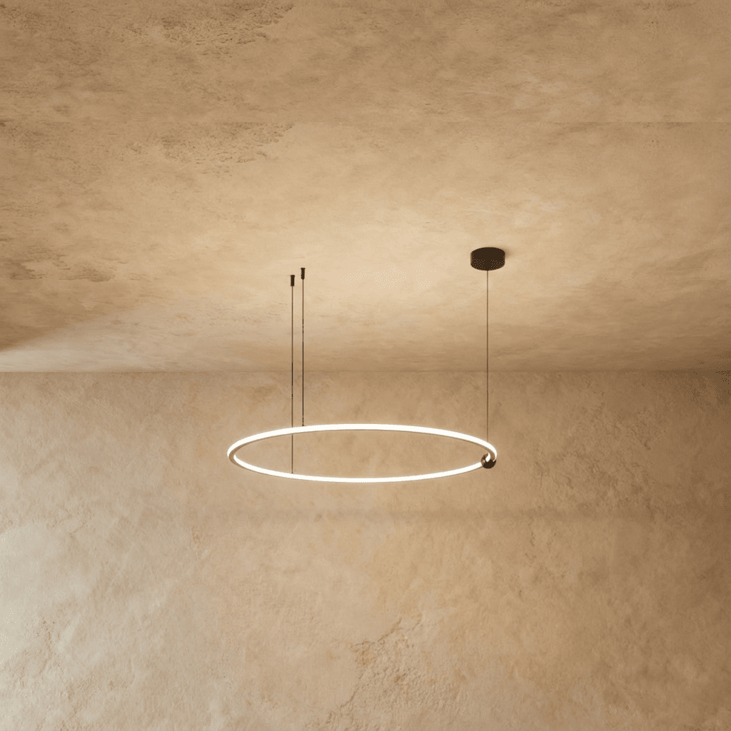 Radiant Copper Ring LED Chandelier With Floating Circular Orbits