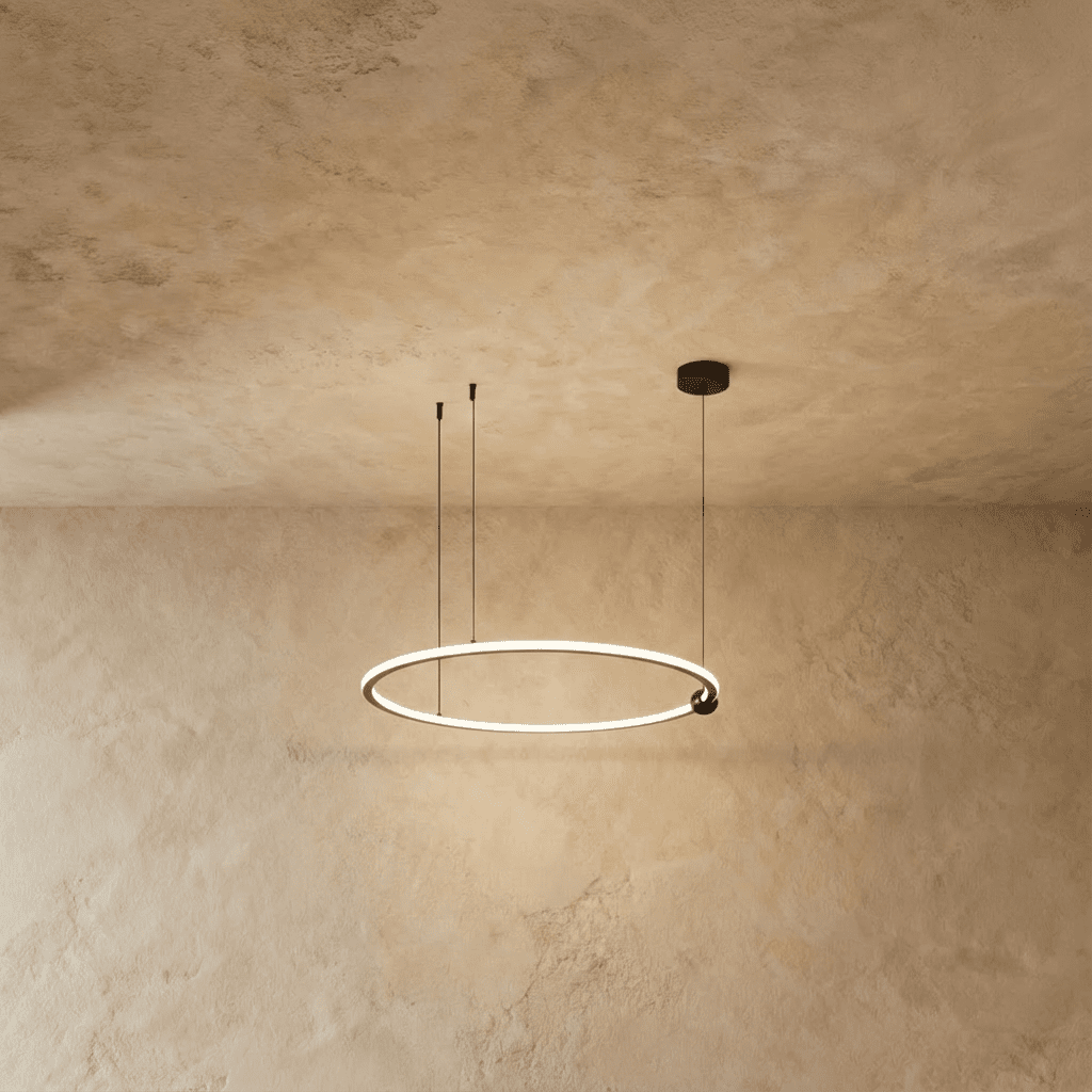Radiant Copper Ring LED Chandelier With Floating Circular Orbits