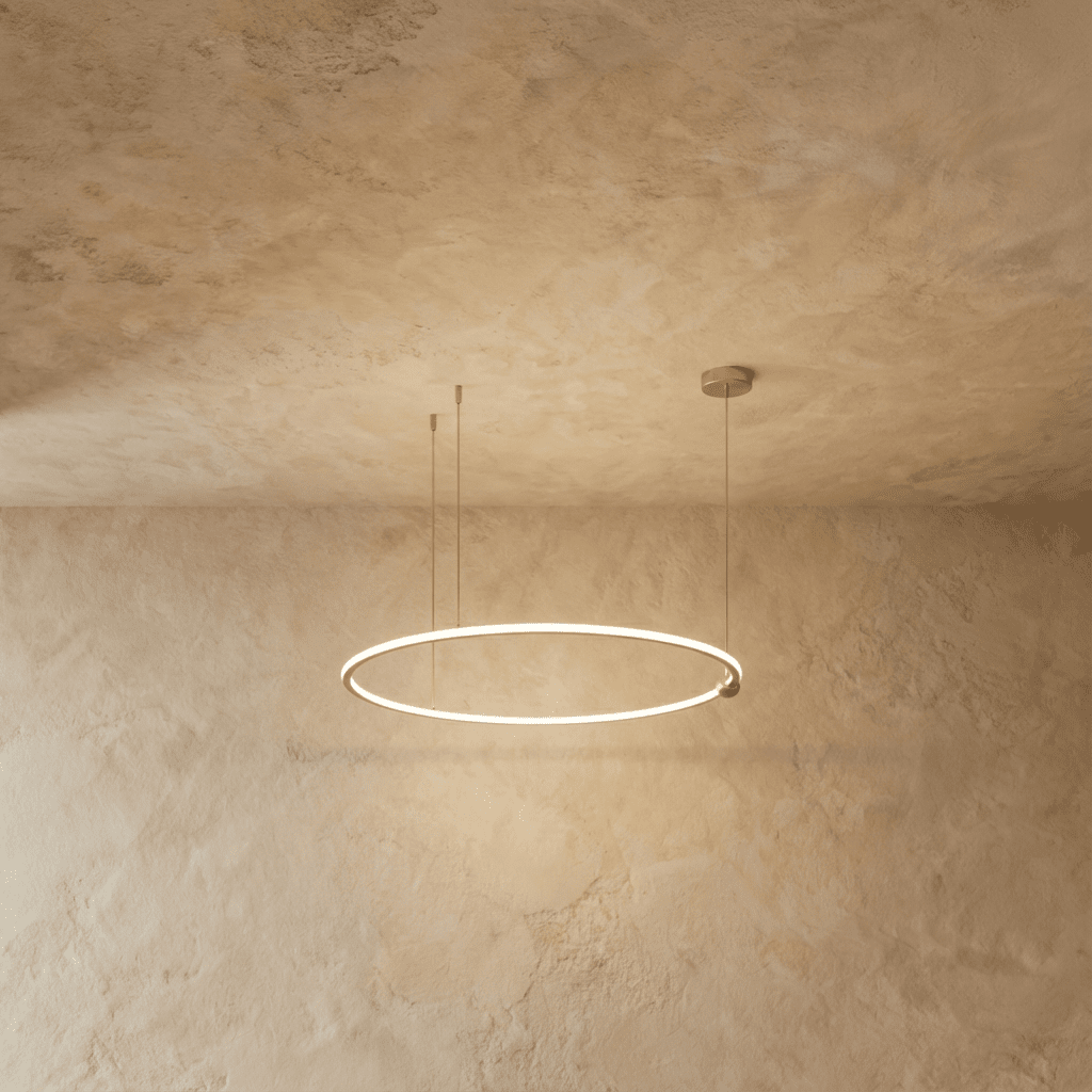 Radiant Copper Ring LED Chandelier With Floating Circular Orbits