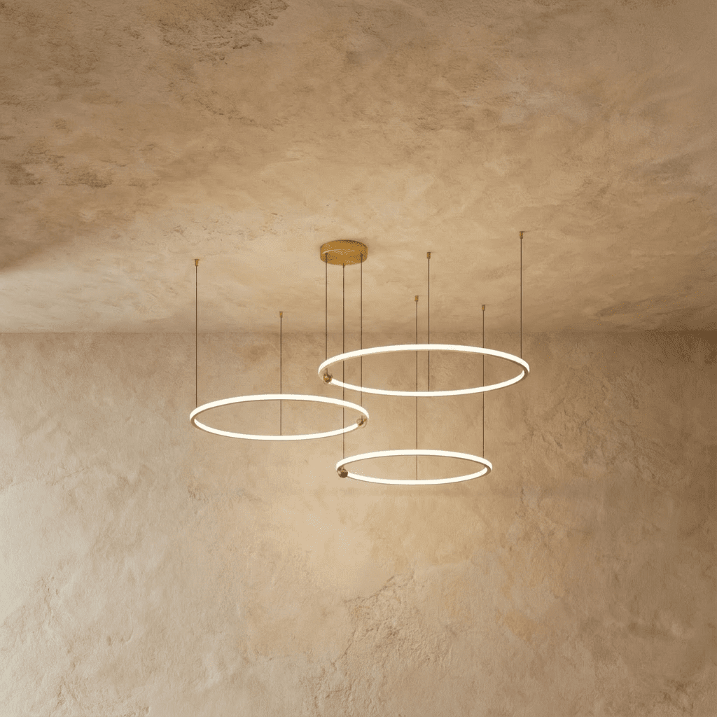 Radiant Copper Ring LED Chandelier With Floating Circular Orbits