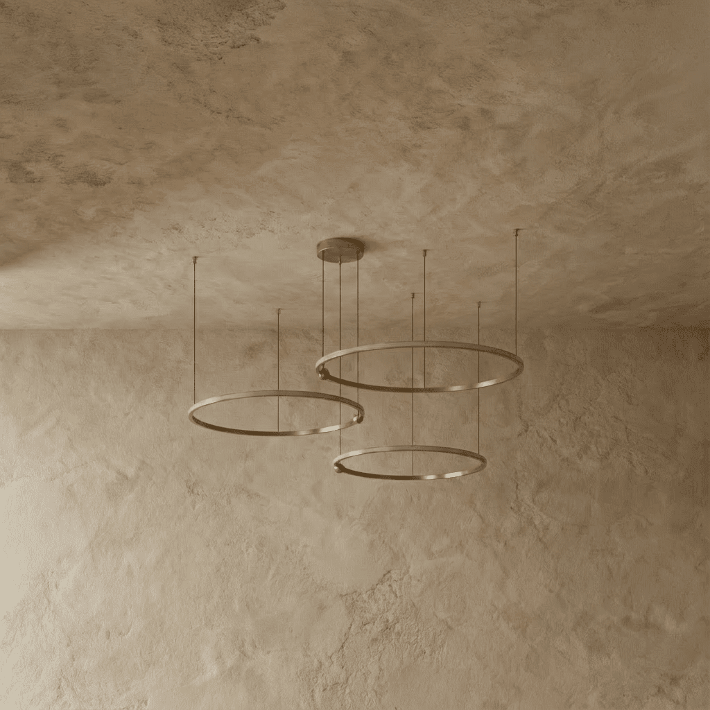 Radiant Copper Ring LED Chandelier With Floating Circular Orbits
