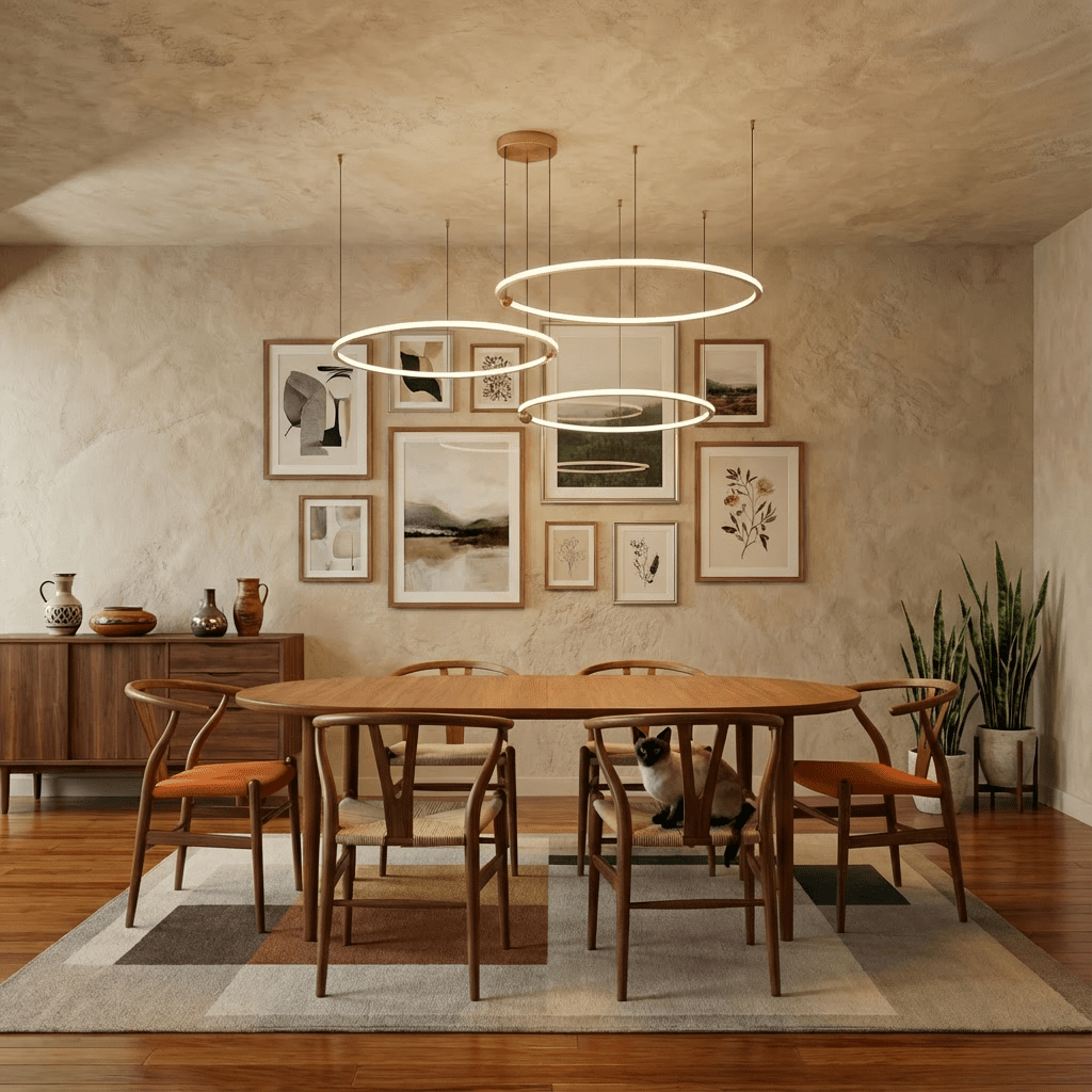 Radiant Copper Ring LED Chandelier With Floating Circular Orbits