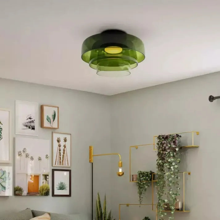 Handgefertigte Glasdeckenleuchte, nordisches Lumenweave-Design mit mehreren Ebenen