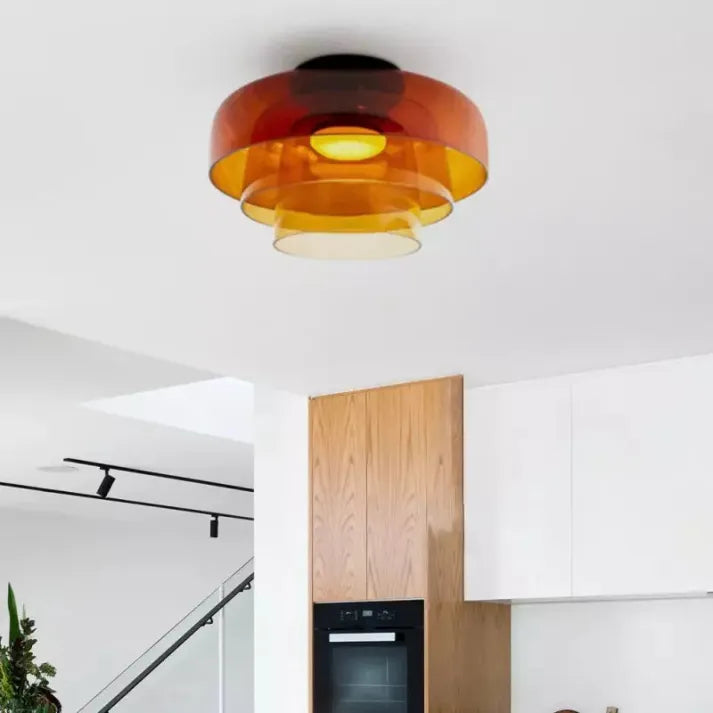 Handgefertigte Glasdeckenleuchte, nordisches Lumenweave-Design mit mehreren Ebenen