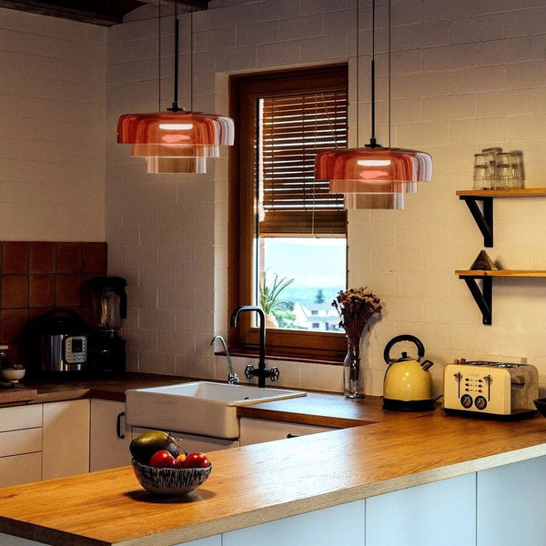 FjordLumen Glass Pendant Light, Warm LED Glow, Multi-Tier Design