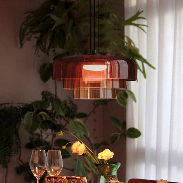 FjordLumen Glass Pendant Light, Warm LED Glow, Multi-Tier Design