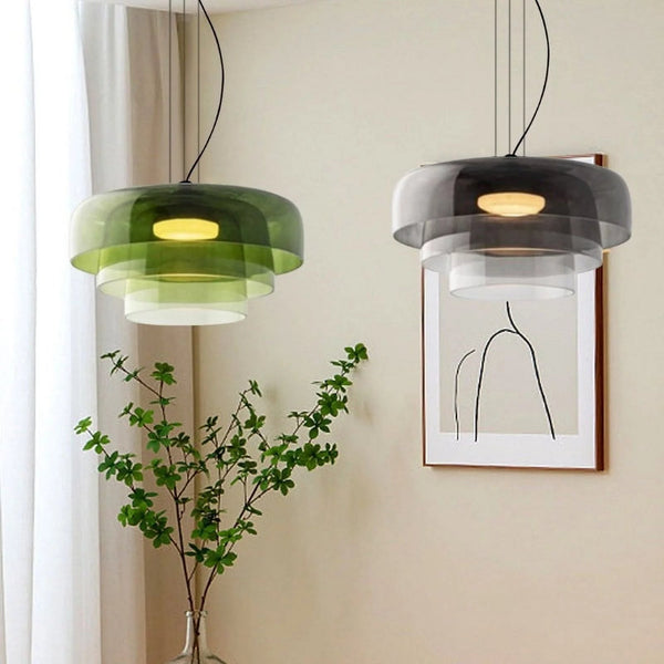 FjordLumen Glass Pendant Light, Warm LED Glow, Multi-Tier Design