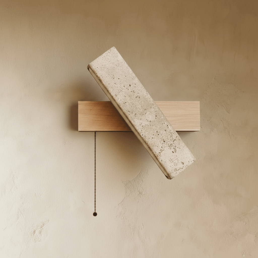 Emberwood Travertine Wall Lamp with Warm Wood Tone