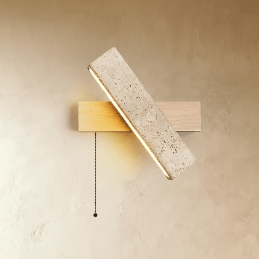 Emberwood Travertine Wall Lamp with Warm Wood Tone