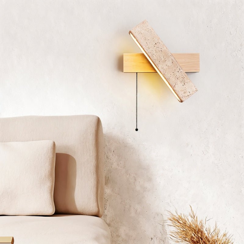 Emberwood Travertine Wall Lamp with Warm Wood Tone