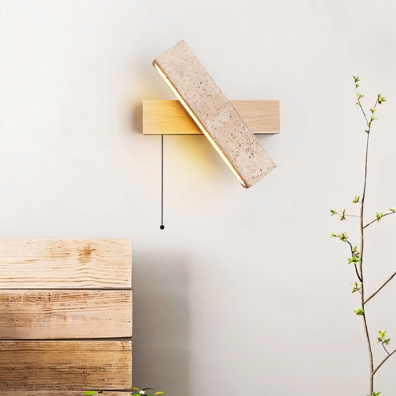 Emberwood Travertine Wall Lamp with Warm Wood Tone