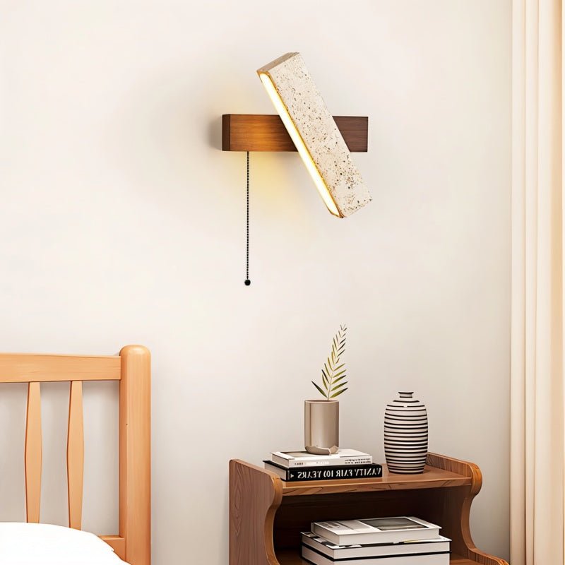 Emberwood Travertine Wall Lamp with Warm Wood Tone