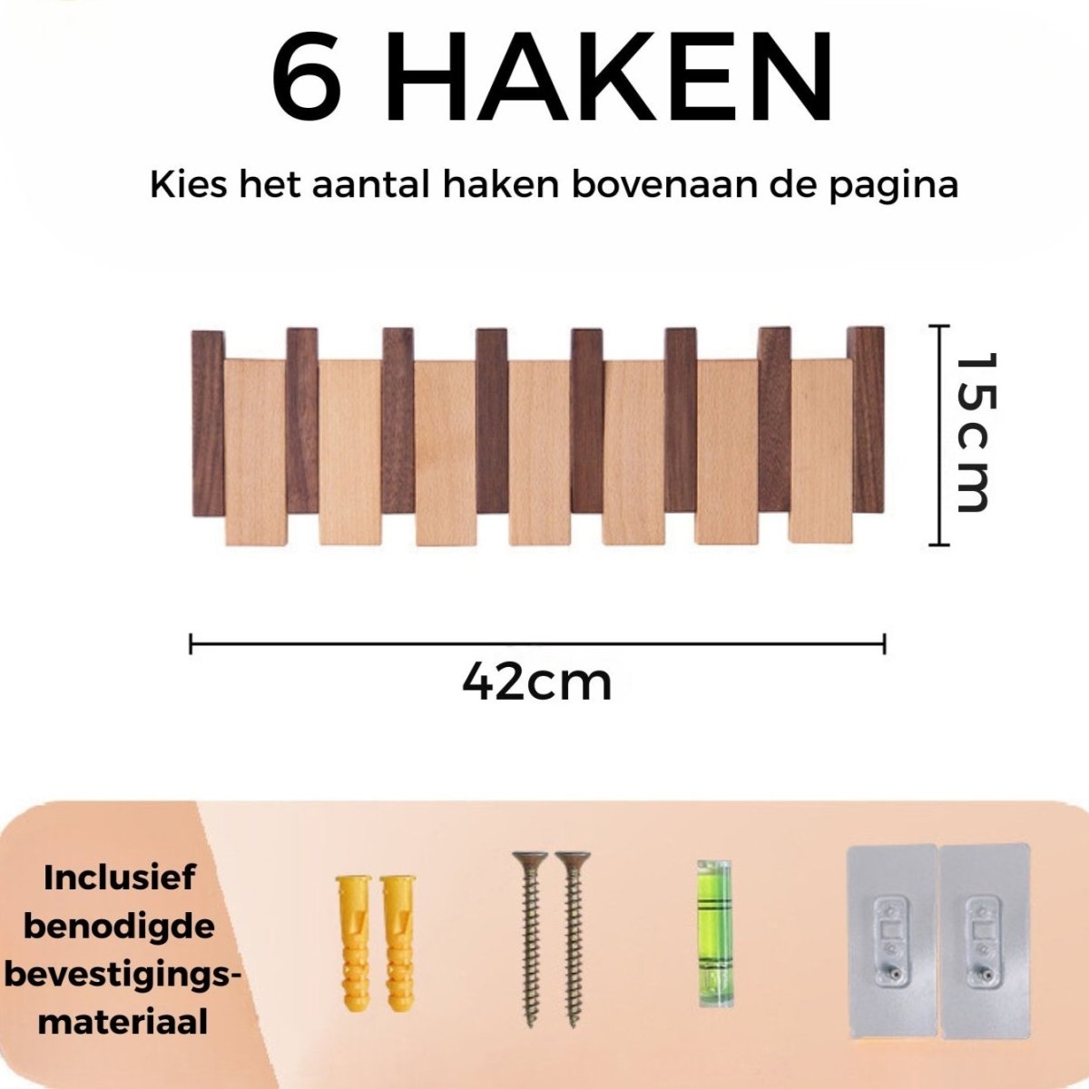Dřevěný nástěnný věšák s řadou háčků ve tvaru kláves piana