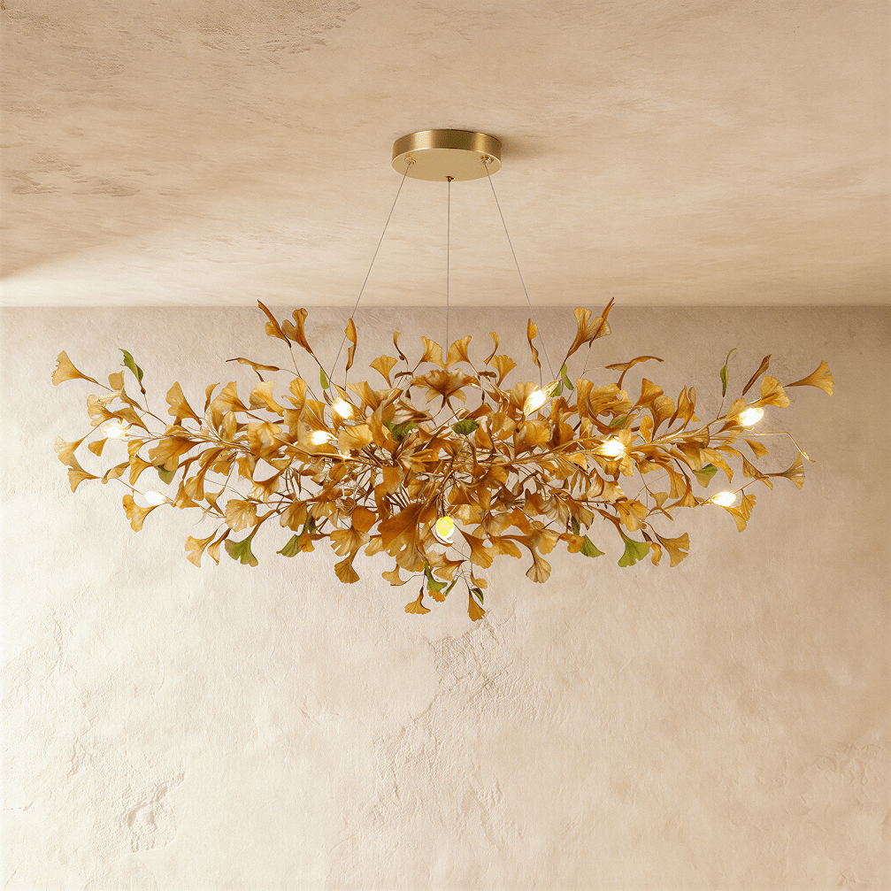 Lumen Leaf Copper Glass Pendant Chandelier With LED Glow