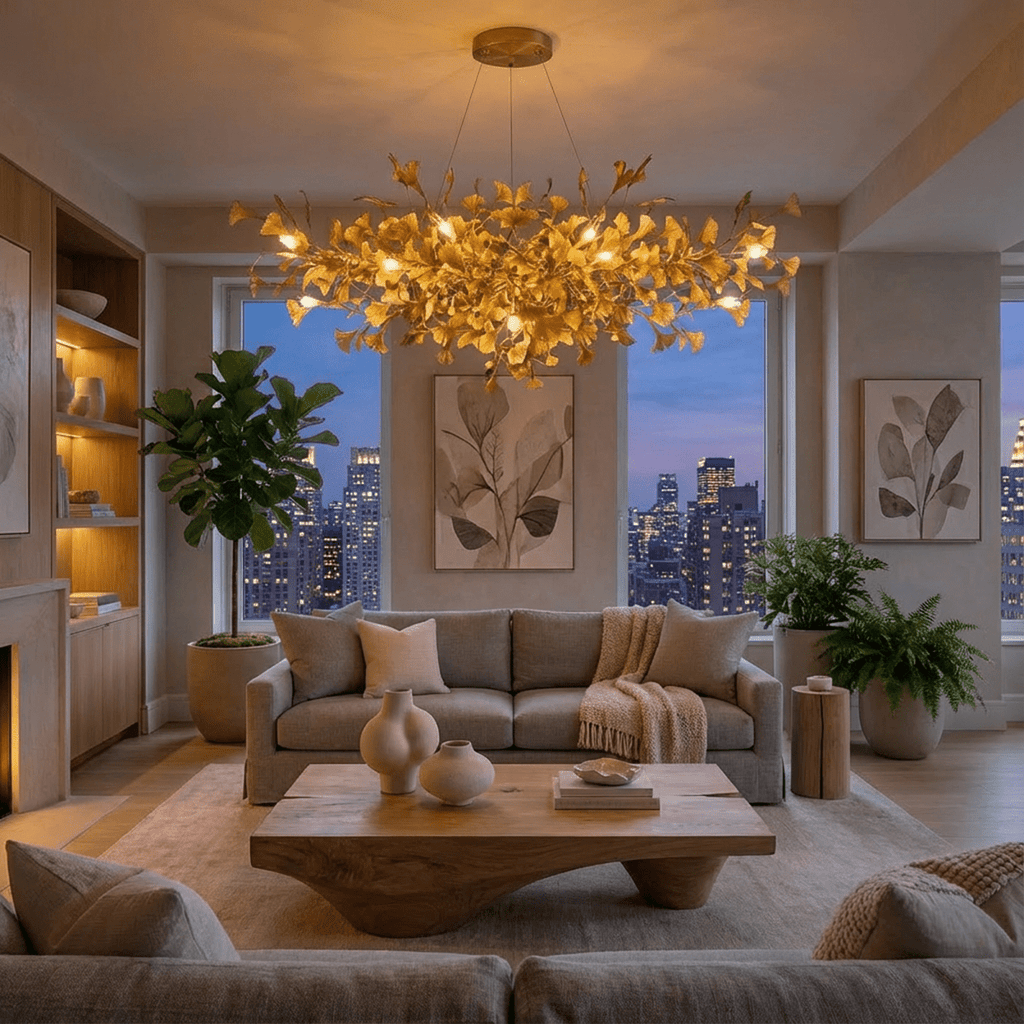 Lumen Leaf Copper Glass Pendant Chandelier With LED Glow
