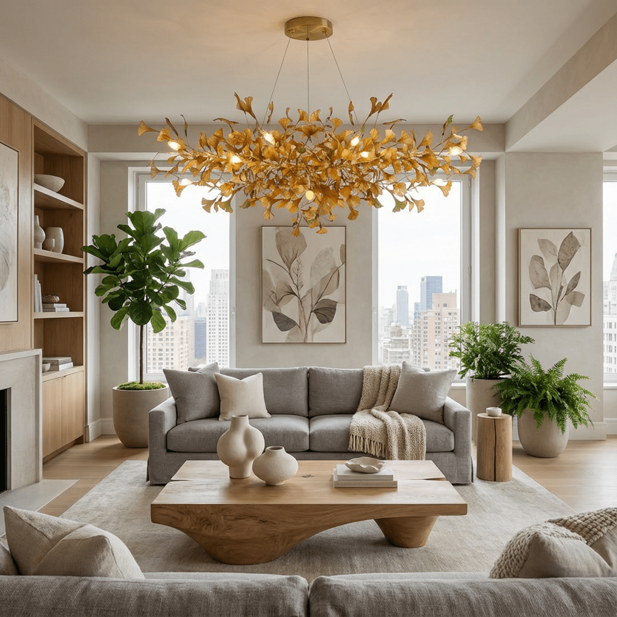 Lumen Leaf Copper Glass Pendant Chandelier With LED Glow