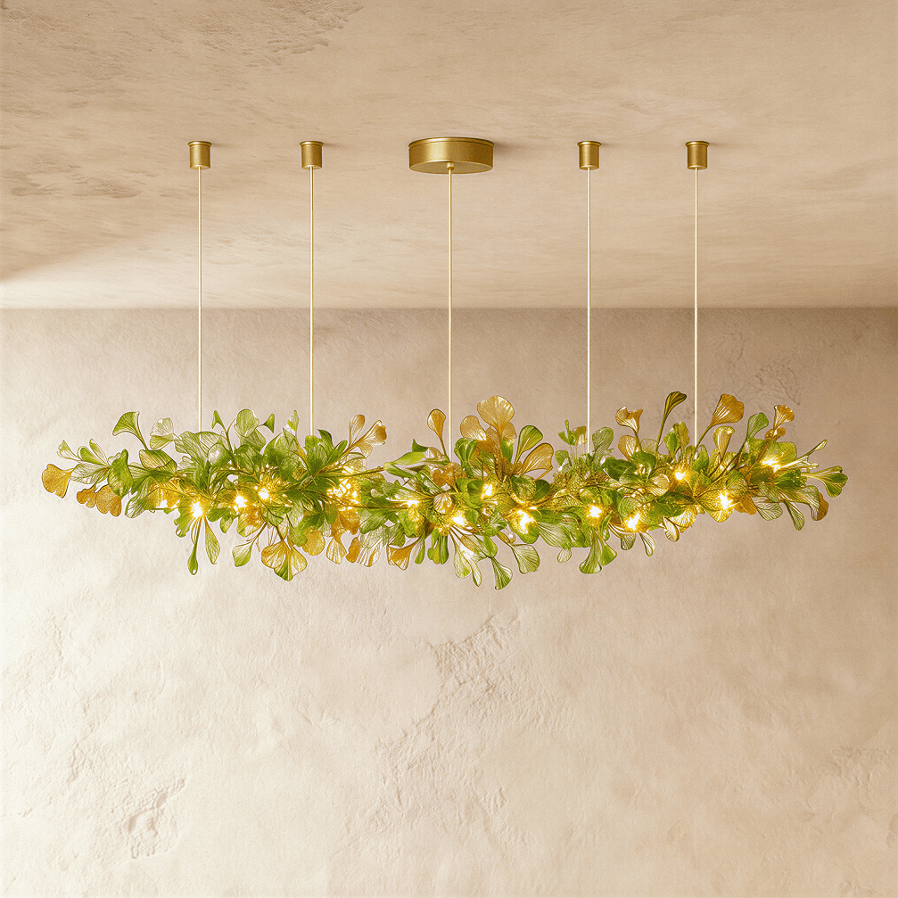 Lumen Leaf Copper Glass Pendant Chandelier With LED Glow