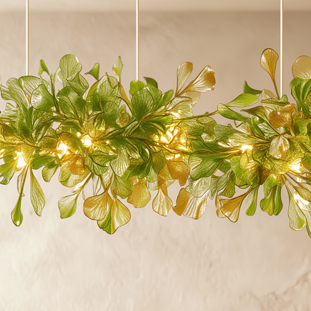 Lumen Leaf Copper Glass Pendant Chandelier With LED Glow