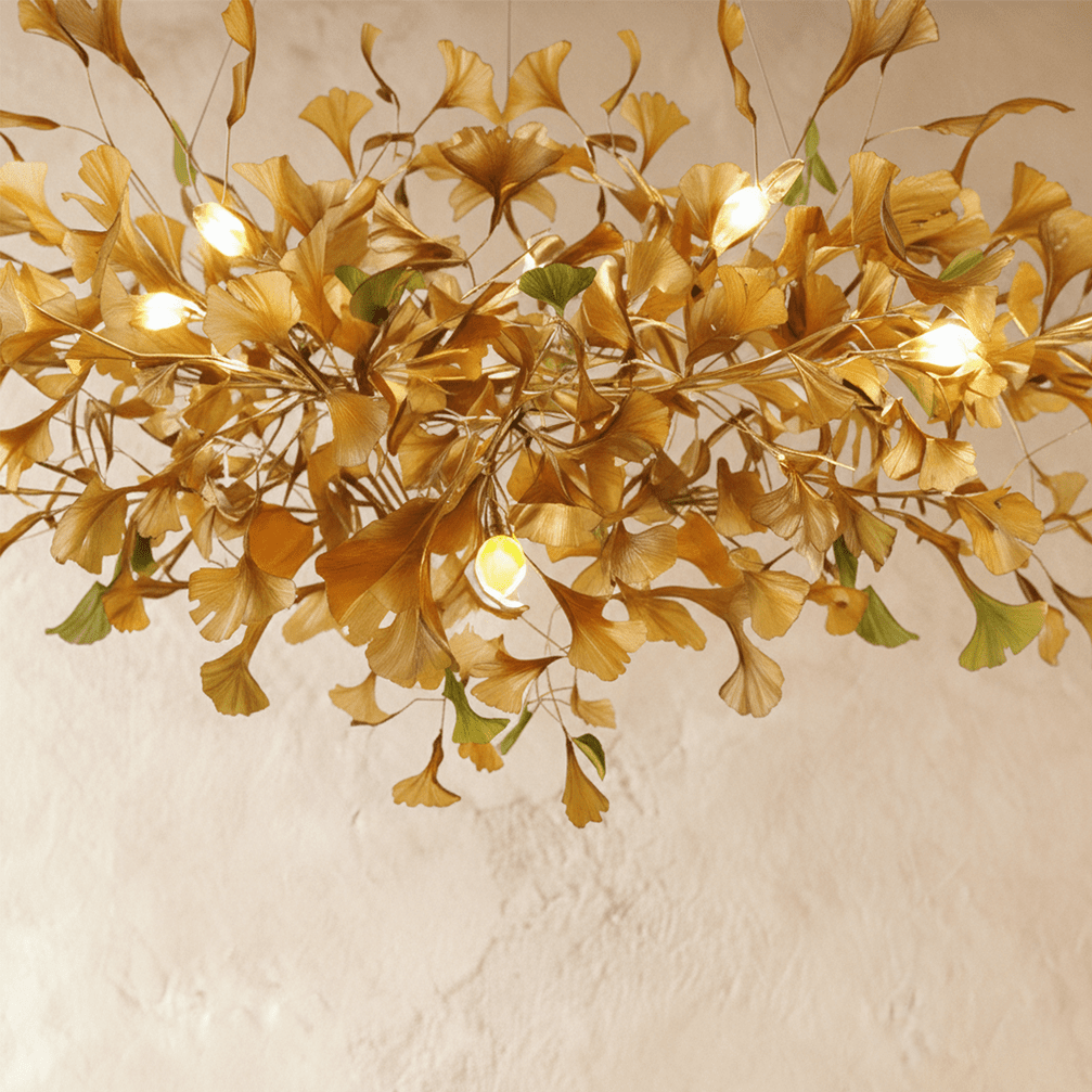 Lumen Leaf Copper Glass Pendant Chandelier With LED Glow