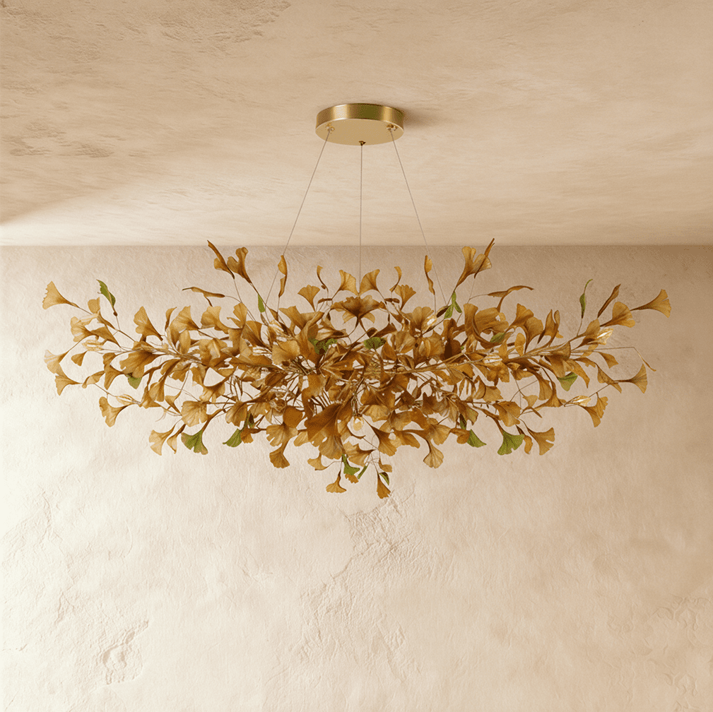 Lumen Leaf Copper Glass Pendant Chandelier With LED Glow