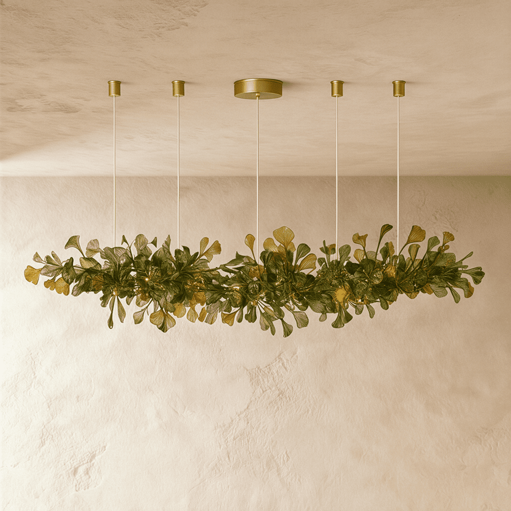 Lumen Leaf Copper Glass Pendant Chandelier With LED Glow