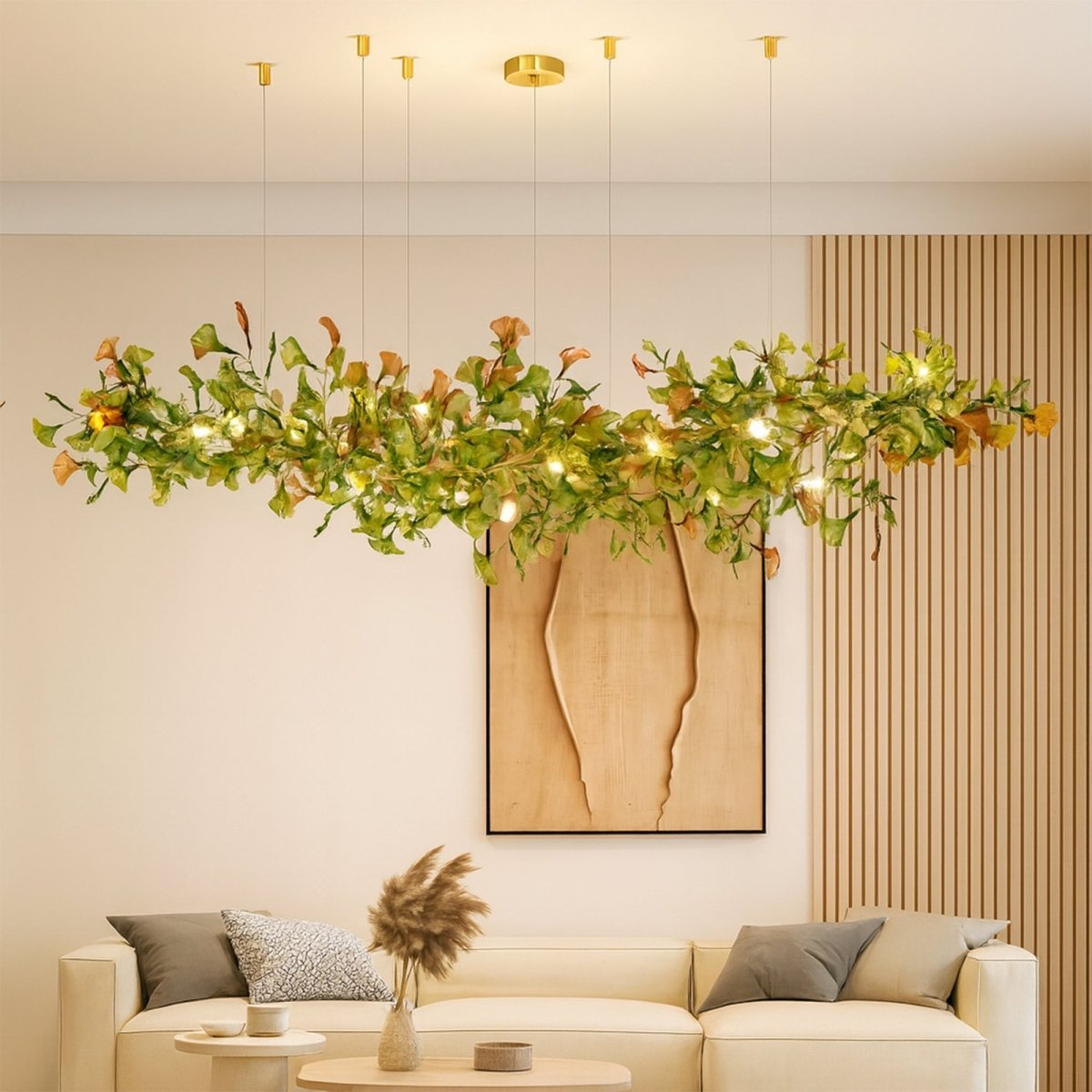 Lumen Leaf Copper Glass Pendant Chandelier With LED Glow