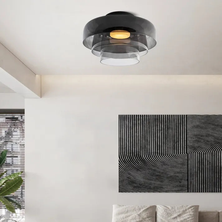 Handgefertigte Glasdeckenleuchte, nordisches Lumenweave-Design mit mehreren Ebenen