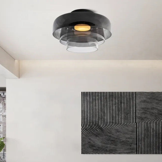 Handgefertigte Glasdeckenleuchte, nordisches Lumenweave-Design mit mehreren Ebenen