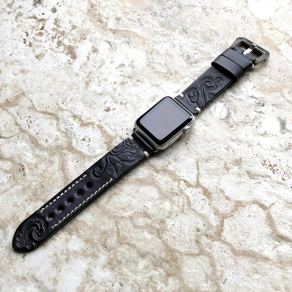 Apple Watch Band, Sera Hand-Engraved Embossed Leather, Fits Ultra To Series 3