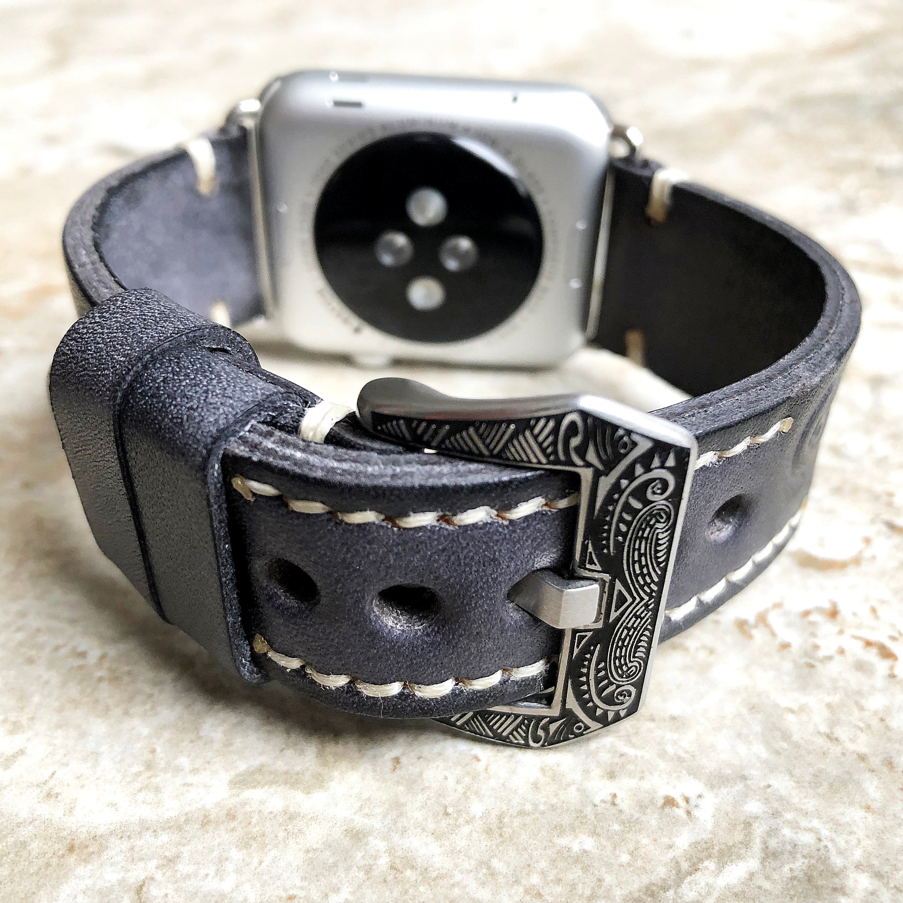 Apple Watch Band, Sera Hand-Engraved Embossed Leather, Fits Ultra To Series 3