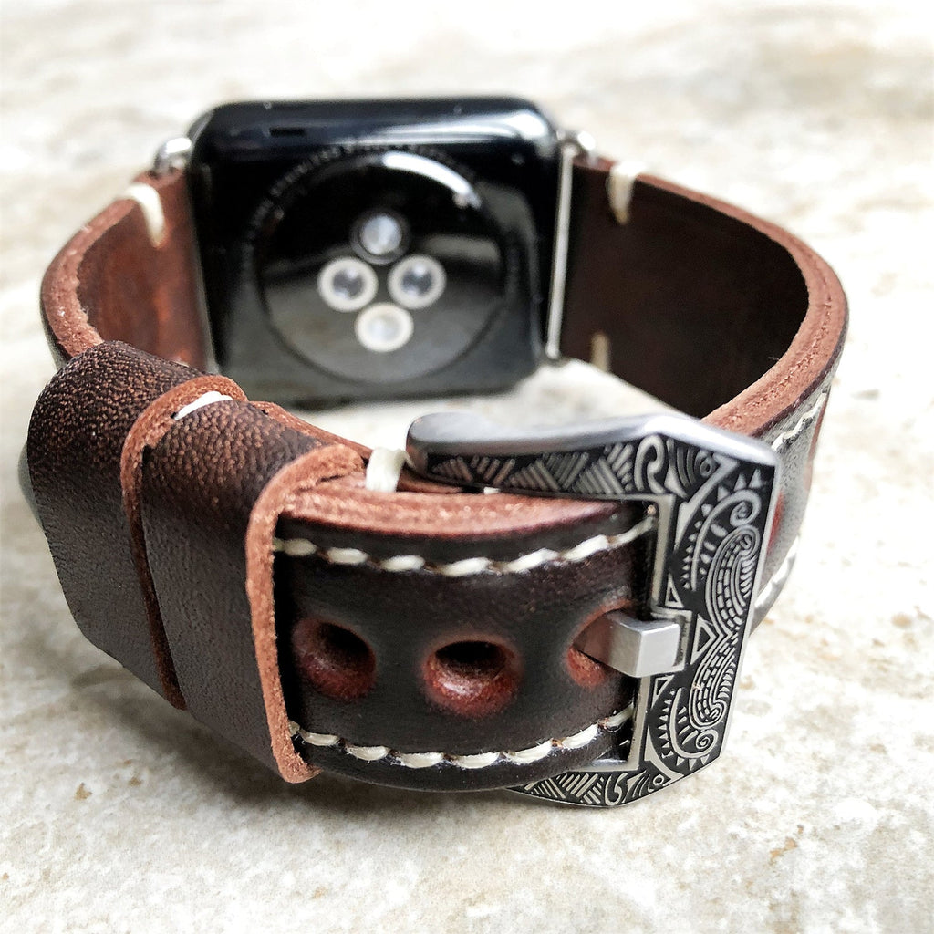 Apple Watch Band, Sera Hand-Engraved Embossed Leather, Fits Ultra To Series 3