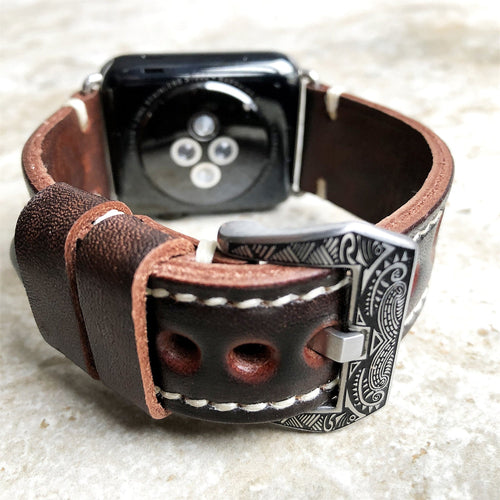 Apple Watch Band, Sera Hand-Engraved Embossed Leather, Fits Ultra To Series 3