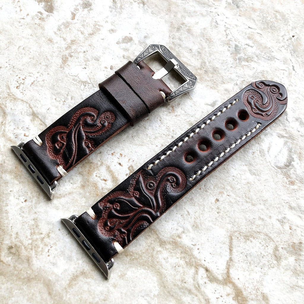 Apple Watch Band, Sera Hand-Engraved Embossed Leather, Fits Ultra To Series 3