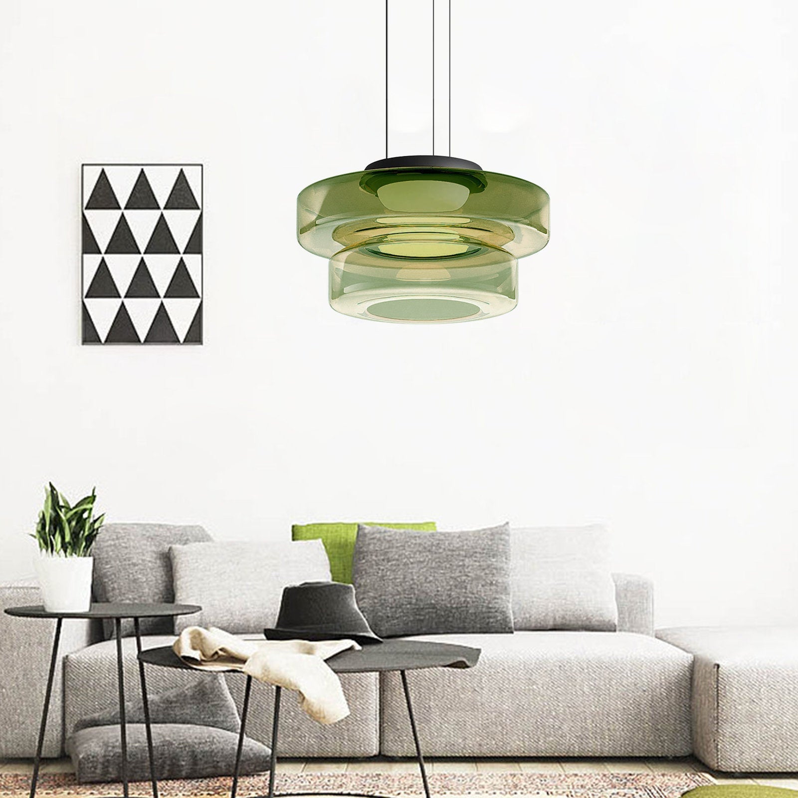 Lustră suspendată Asteron Bauhaus cu plafonieră din sticlă, 3 nuanțe de sticlă