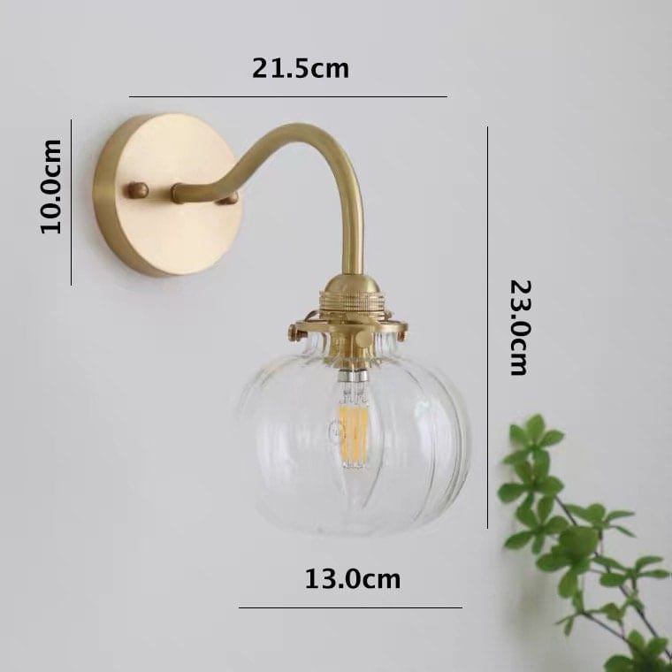 Wandlampe mit geriffeltem Glas-Kugel, Vintage-Stil, schlanker gebogener Arm