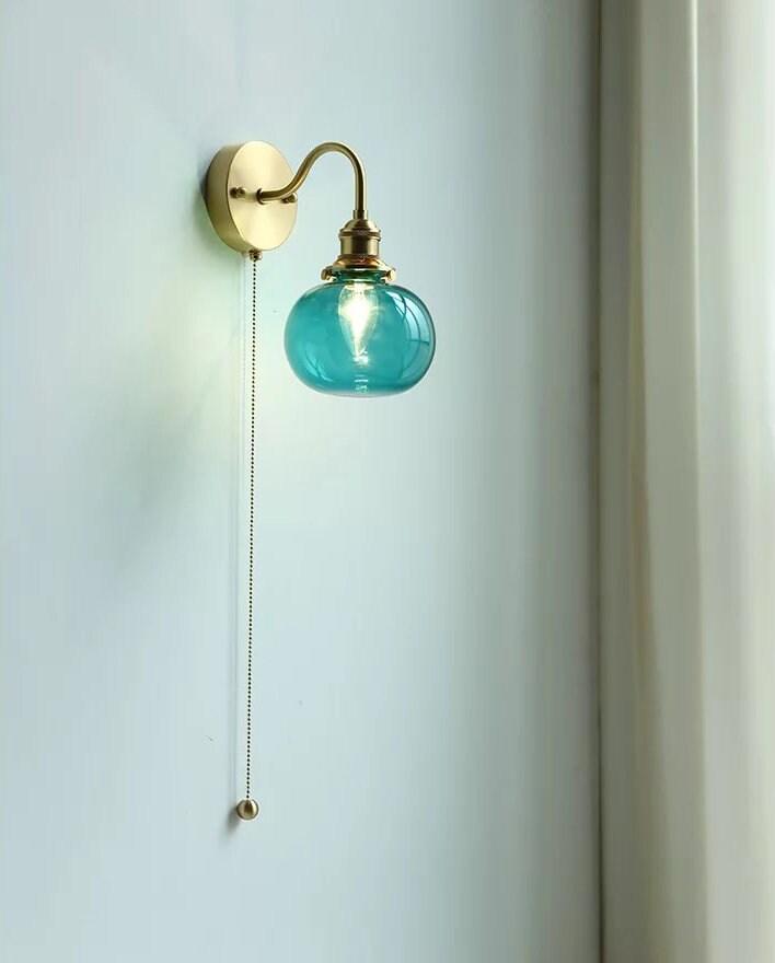 Wall Light With Vintage-Style Glass Globe Shade In Clear, Milky Or Blue