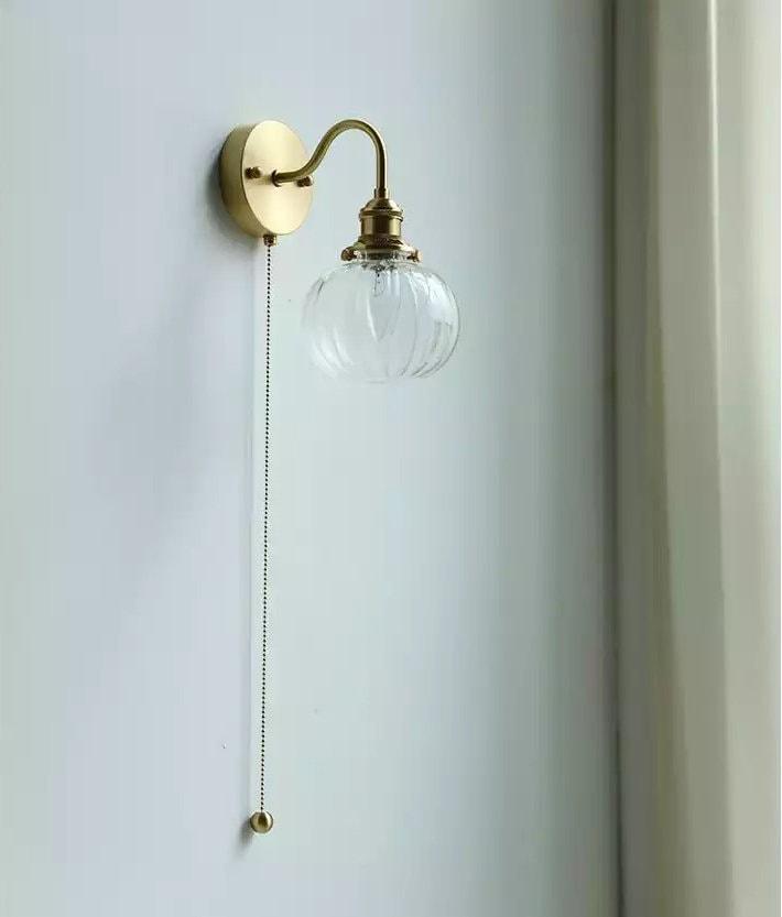 Wall Light With Vintage-Style Glass Globe Shade In Clear, Milky Or Blue