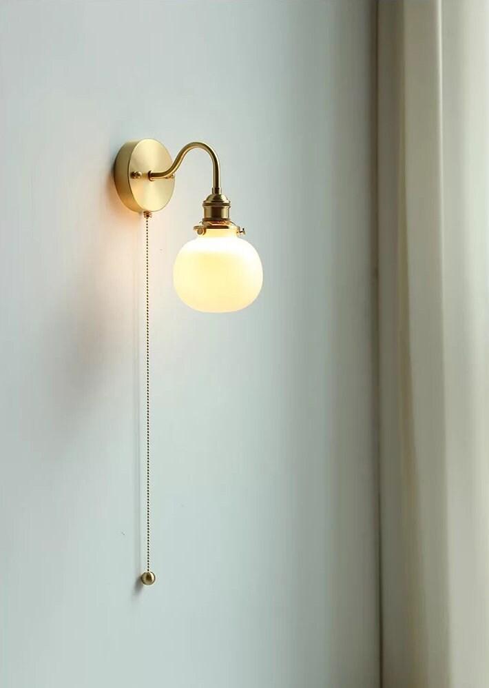 Wall Light With Vintage-Style Glass Globe Shade In Clear, Milky Or Blue