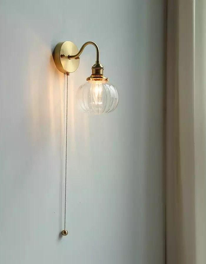 Wall Light With Vintage-Style Glass Globe Shade In Clear, Milky Or Blue