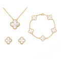 Amber Clover Jewelry Set, Necklace, Bracelet & Earrings, Gold Plated