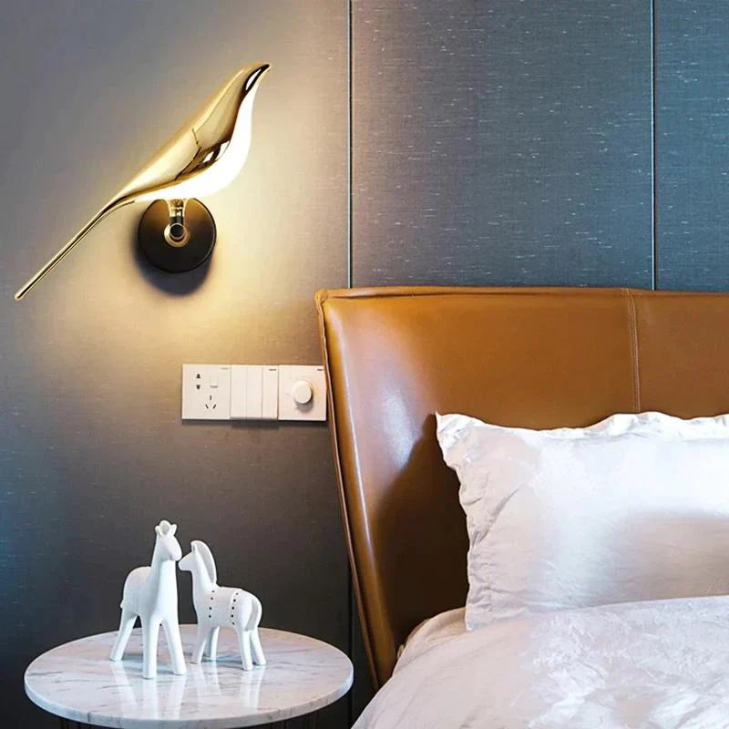 Wall Light, Gold-Plated Hummingbird In Cast Iron And Aluminium