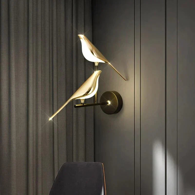 Wall Light, Gold-Plated Hummingbird In Cast Iron And Aluminium