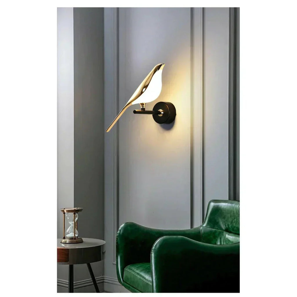 Wall Light, Gold-Plated Hummingbird In Cast Iron And Aluminium